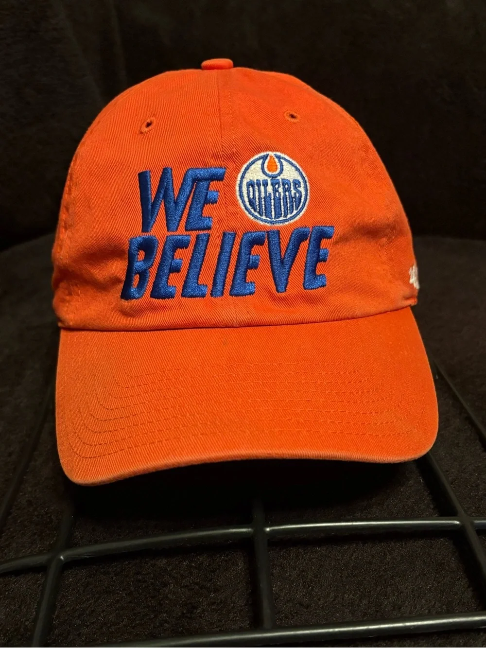 Edmonton Oilers x 47 Brand We Believe orange buckle strapback hat adjustable